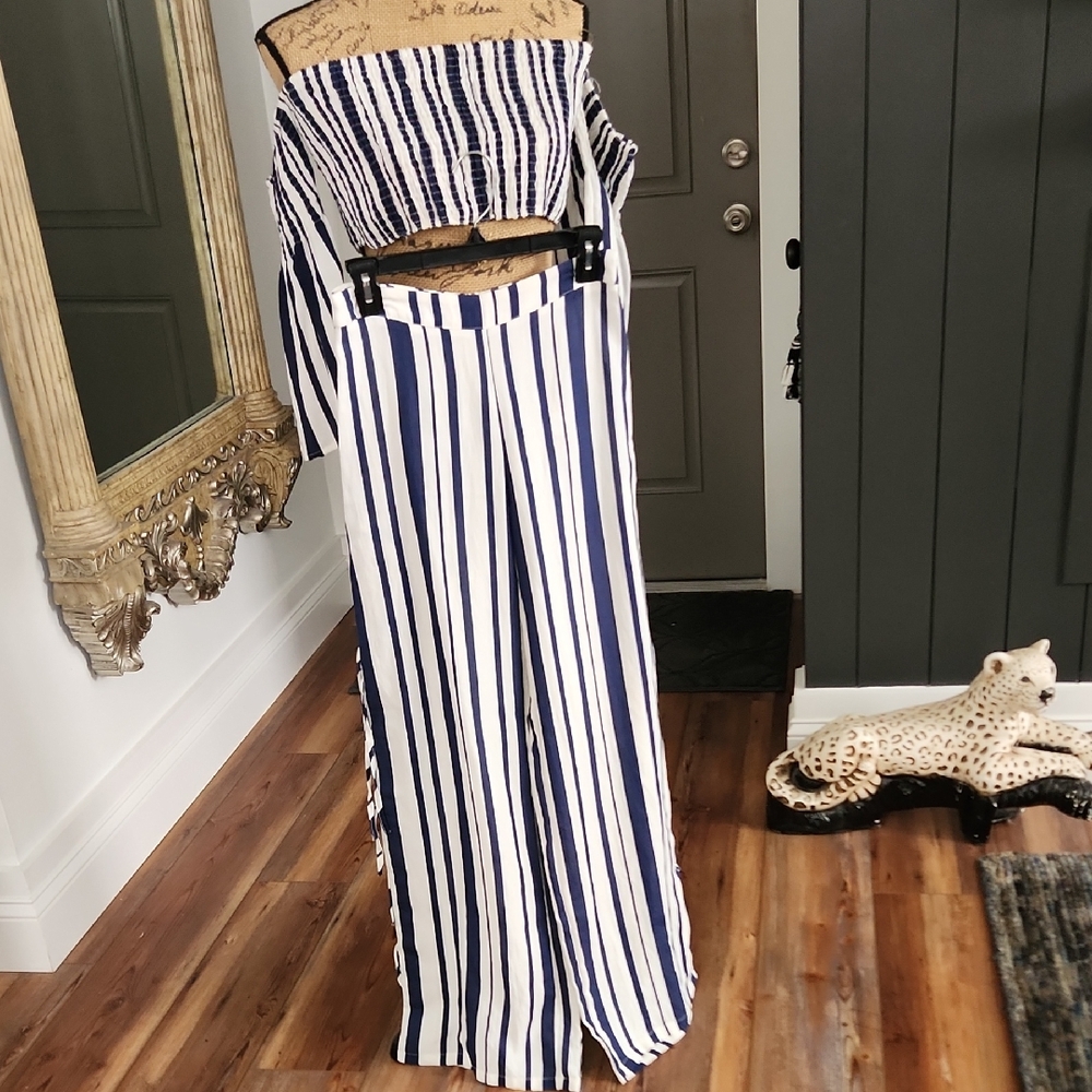 2 Piece Do+Be Striped Smocked Top and Pants Set